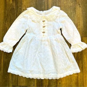 Girls White Long Sleeves Broderie Dress With Pearls Size 12 Months
